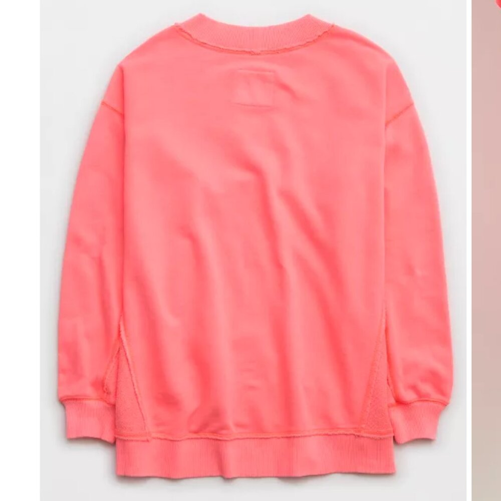 Aerie Tropadel Pink Vacay Every Day V-Neck Pullover Oversized Sweatshirt sz XXS - Picture 8 of 9